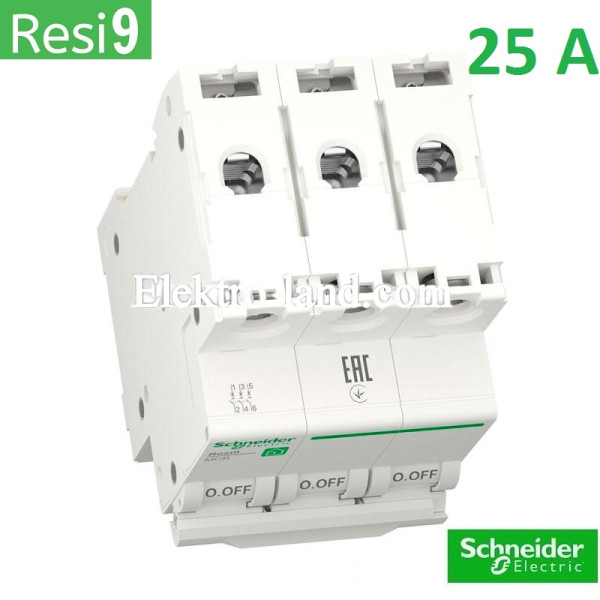Автоматический выключатель 3Р 25А, C, 6кА, Schneider Electric RESI9 (R9F12325)
